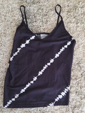 SHEIN Black Cami Tank with White Diagonal Tie-Dye Stripes